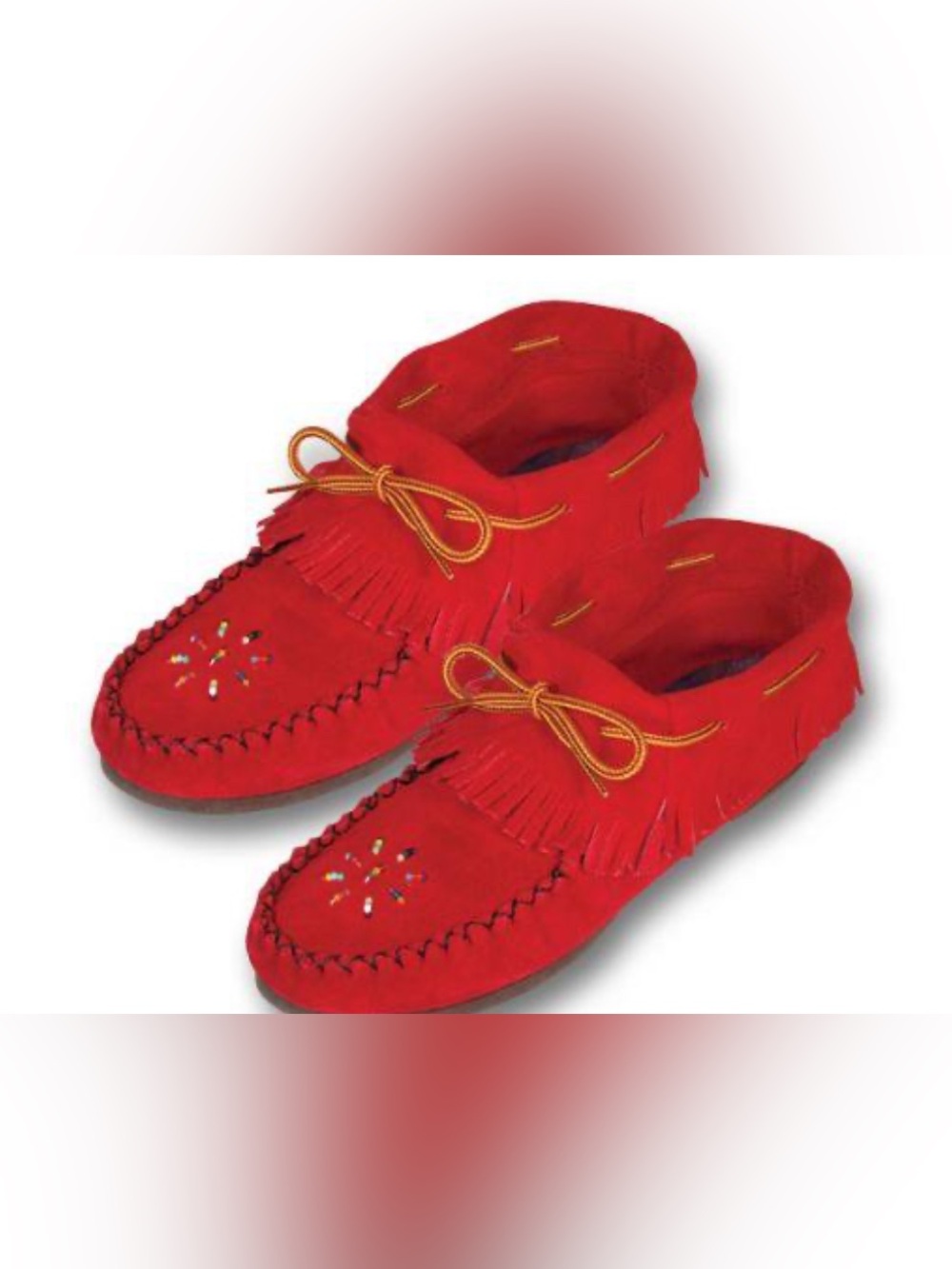 Southwest Indian Foundation Ladies Crimson Moosehide Moccasins w/ Beadwork